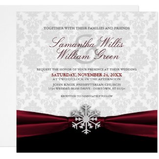 Burgundy Ribbon Winter Wedding Invitation
