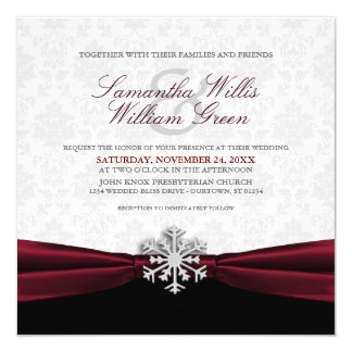 Burgundy Ribbon Winter Wedding Invitation