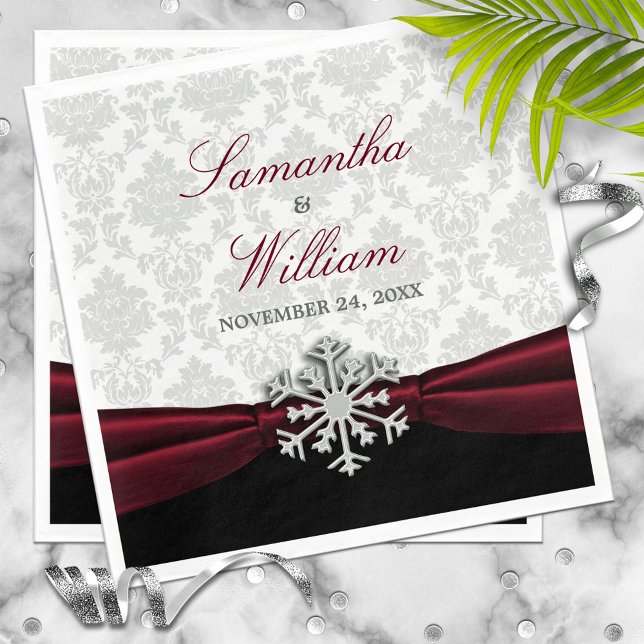 Burgundy Ribbon Winter Wedding Napkins (Creator Uploaded)