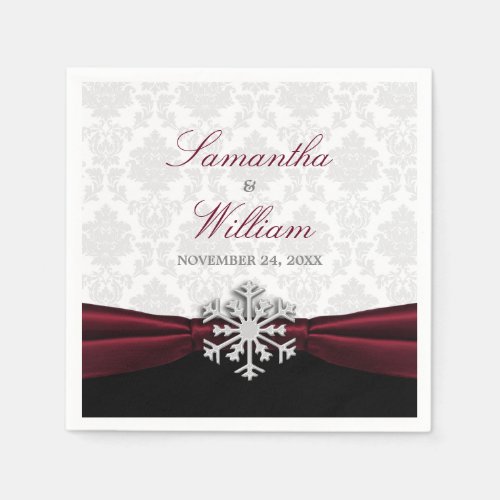 Burgundy Ribbon Winter Wedding Napkins