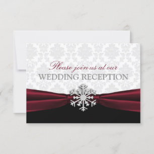 Burgundy Ribbon Winter Wedding Reception Invitation