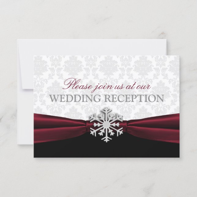 Burgundy Ribbon Winter Wedding Reception Invitation (Front)
