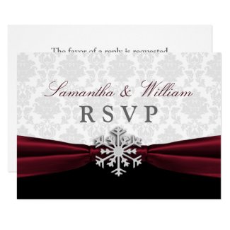 Burgundy Ribbon Winter Wedding RSVP Card
