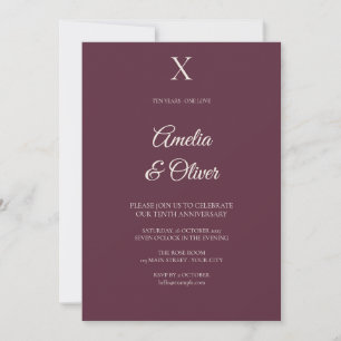 Burgundy Roman Numeral Tenth Anniversary Invitation