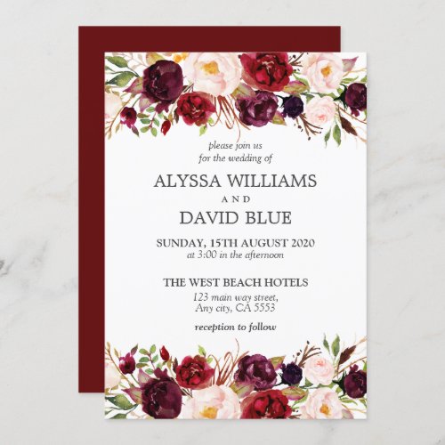 Burgundy Romantic Bloom Floral Wedding Invitation