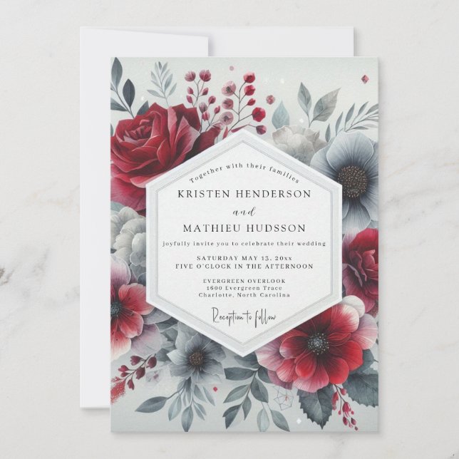 Burgundy Romantic Bloom Wedding Invitation (Front)