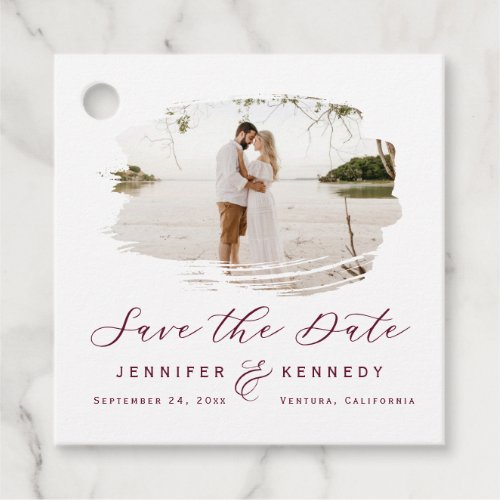 Burgundy Romantic Brushed Frame Save the Date Favor Tags
