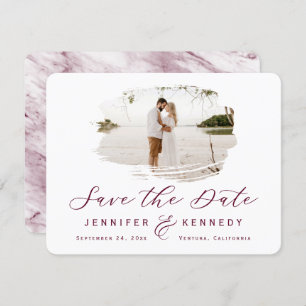 Burgundy Romantic Brushed Frame with Photo Save The Date