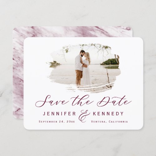 Burgundy Romantic Brushed Frame with Photo Save The Date