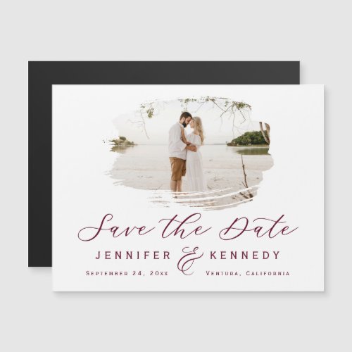 Burgundy Romantic Brushed Photo Save The Date Magnetic Invitation