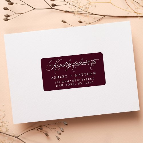 Burgundy Romantic Calligraphy Return Address Label