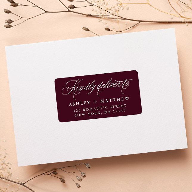 Burgundy Romantic Calligraphy Return Address Label (Creator Uploaded)