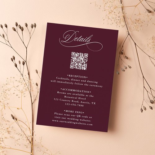 Burgundy Romantic Calligraphy Wedding Details      Enclosure Card