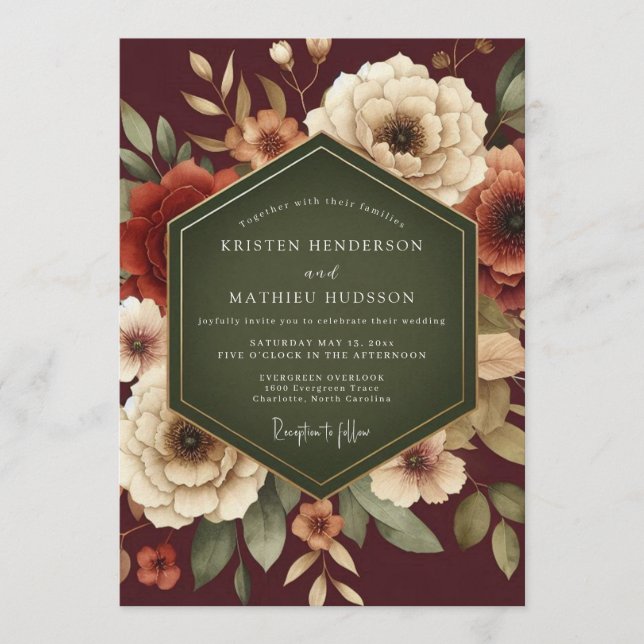 Burgundy Romantic Fall Wedding Invitation (Front)