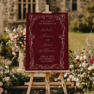 Burgundy Romantic Old Money Wedding Welcome Sign
