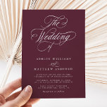 Burgundy Romantic Swirly Calligraphy Wedding Invitation<br><div class="desc">This burgundy wedding invitation featuring elegant and romantic swirly calligraphy lettering with a formal script. For more advanced customization of this design,  please click the BLUE DESIGN TOOL BUTTON above!</div>