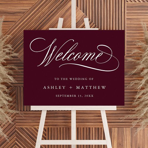 Burgundy Romantic Swirly Calligraphy Wedding Poster