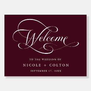 Burgundy Romantic Swirly Script Wedding Welcome Foam Board