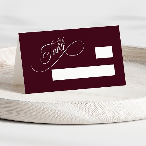 Burgundy Romantic Swirly Typography Wedding  Place Card