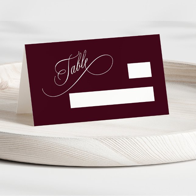 Burgundy Romantic Swirly Typography Wedding  Place Card (Creator Uploaded)