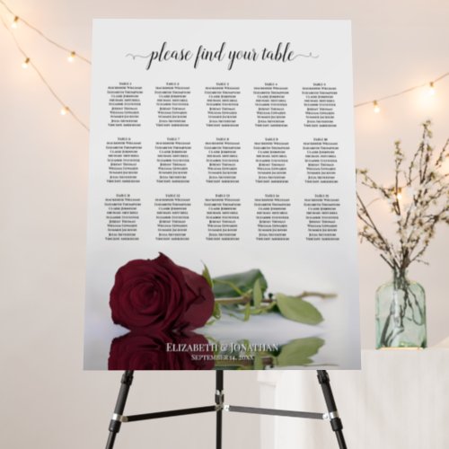 Burgundy Rose 15 Table Chic Wedding Seating Chart Foam Board