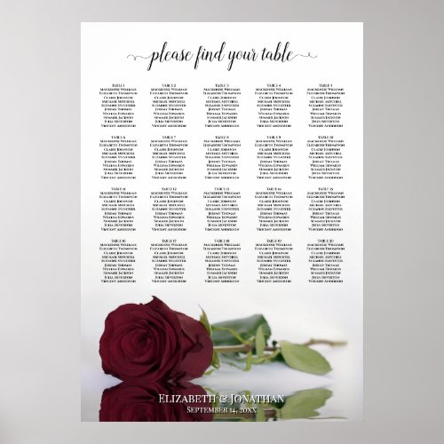 Burgundy Rose 20 Table Chic Wedding Seating Chart