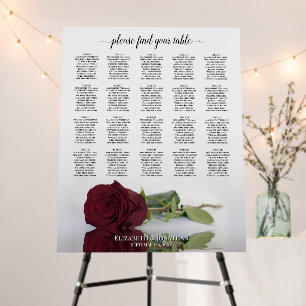 Burgundy Rose 20 Table Wedding Seating Chart Foam Board