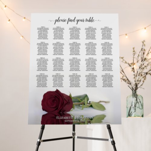 Burgundy Rose 20 Table Wedding Seating Chart Foam Board
