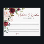 Burgundy Rose Advice & Wishes Card<br><div class="desc">Share your  wisdom with the newlyweds with these elegant advice cards. The bold colors of the burgundy roses accented by blush blooms and greenery makes a real statement. You are able to customize all the wording and change the font style and color. Several sizes and paper types available.</div>