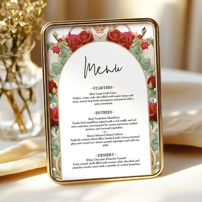 Burgundy Rose Art Nouveau Reception Dinner Menu (Creator Uploaded)