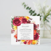 Burgundy Rose Autumn Floral Quinceanera Invitation (Standing Front)