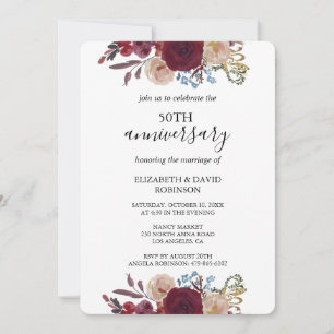 burgundy rose Black 50th anniversary wedding Invitation