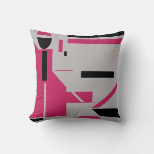 Burgundy Rose Black on Gray Figure-like Motif Throw Pillow