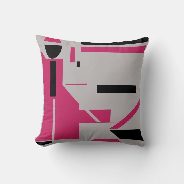 Burgundy Rose Black on Gray Figure-like Motif Throw Pillow (Front)
