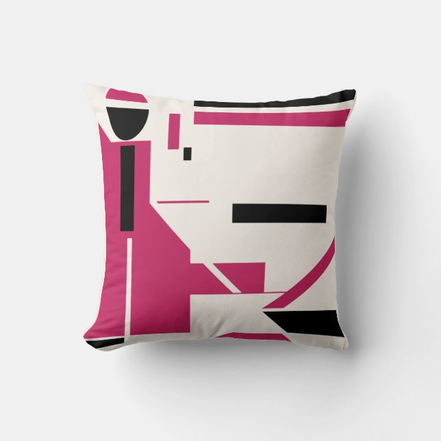Burgundy Rose Black on Off-White Figure-like Motif Throw Pillow (Front)