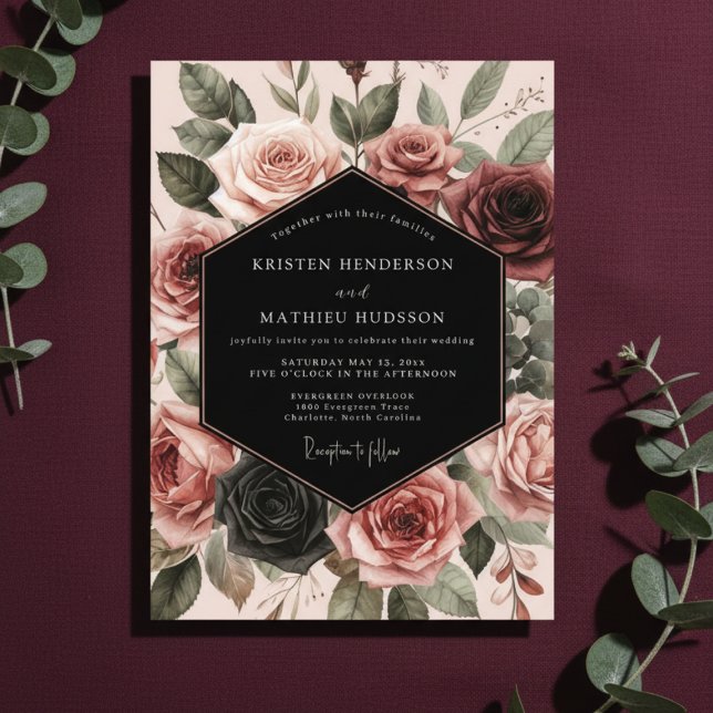 Burgundy Rose Bloom Wedding Invitation (Creator Uploaded)
