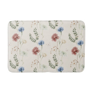 Burgundy Rose Blue White Flowers Butterfly Bath Mat