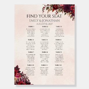 Burgundy Rose Botanical Autumn Wedding Seating Cha Foam Board
