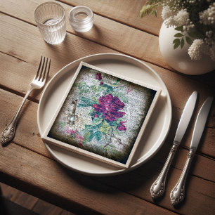 Burgundy Rose Botanical Grunge Ephemeral Decoupage Napkins