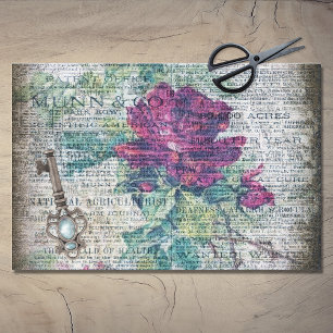 Burgundy Rose Botanical Grunge Ephemeral Decoupage Tissue Paper