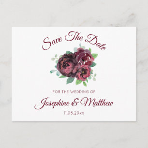 Burgundy Rose Bouquet Save the Date Announcement Postcard