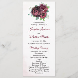 Burgundy Rose Bouquet Wedding Ceremony Program