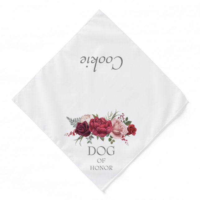 Burgundy Rose Bouquet Wedding Dog Of Honor Pet Bandana (Front)