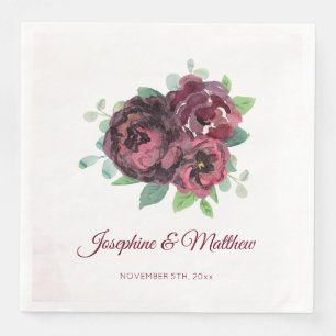 Burgundy Rose Bouquet Wedding Paper Dinner Napkins