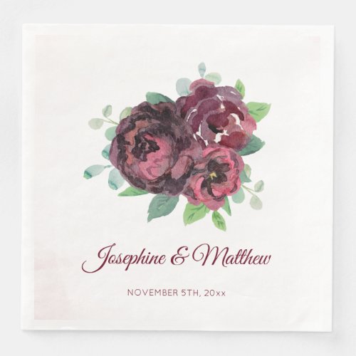 Burgundy Rose Bouquet Wedding Paper Dinner Napkins