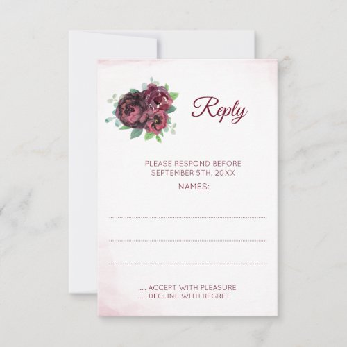 Burgundy Rose Bouquet Wedding Reply Cards