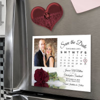 Burgundy Rose Calendar Photo Save the Date Magnet