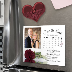 Burgundy Rose Calendar Photo Save the Date Magnet