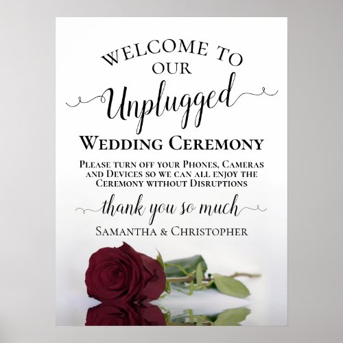 Burgundy Rose Chic Unplugged Wedding Ceremony Poster