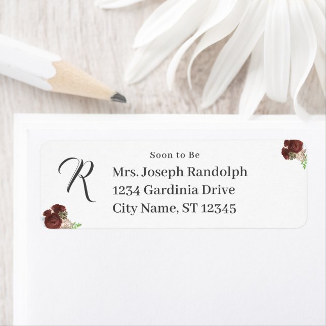 Burgundy Rose-Corsage Monogrammed Paper Label (Insitu)